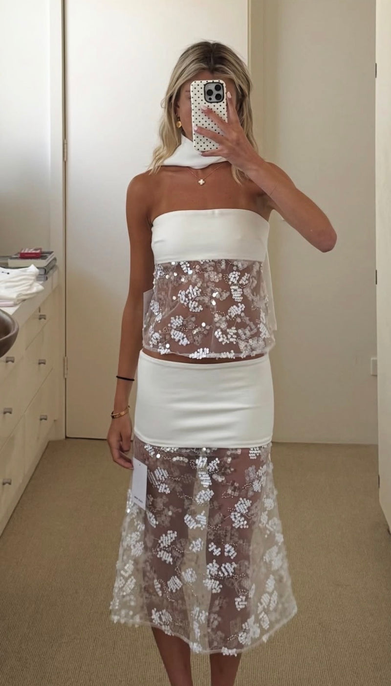 Marbella Blanche top and skirt set