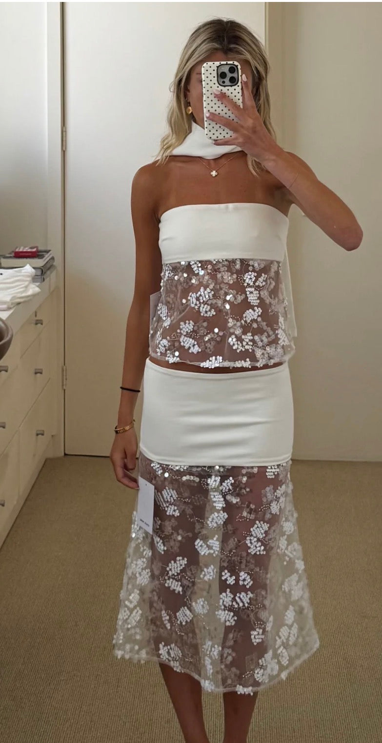 Marbella Blanche top and skirt set