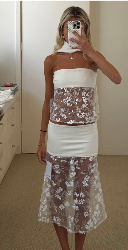 Marbella Blanche top and skirt set
