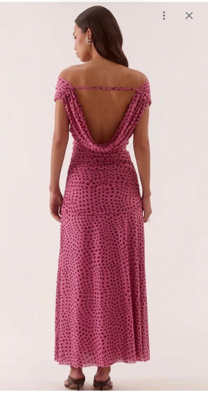Zuri mauve  Spot Cowl Neck Sleeveless Maxi Dress