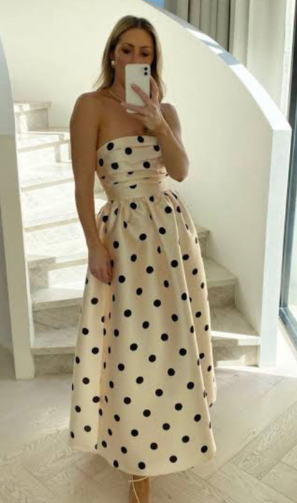 Dottie strapless midi polka dot dress