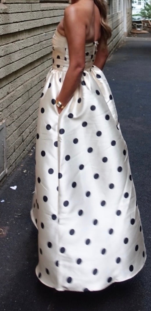 Dottie strapless midi polka dot dress