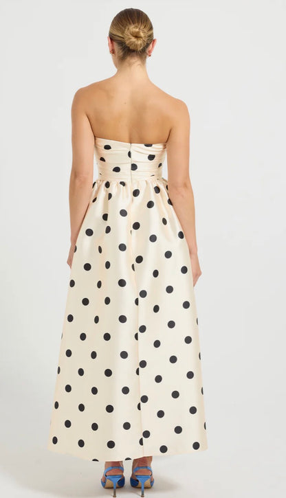 Dottie strapless midi polka dot dress