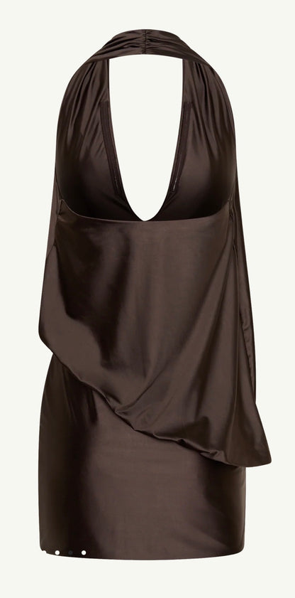 Arabel draped halter mini dress